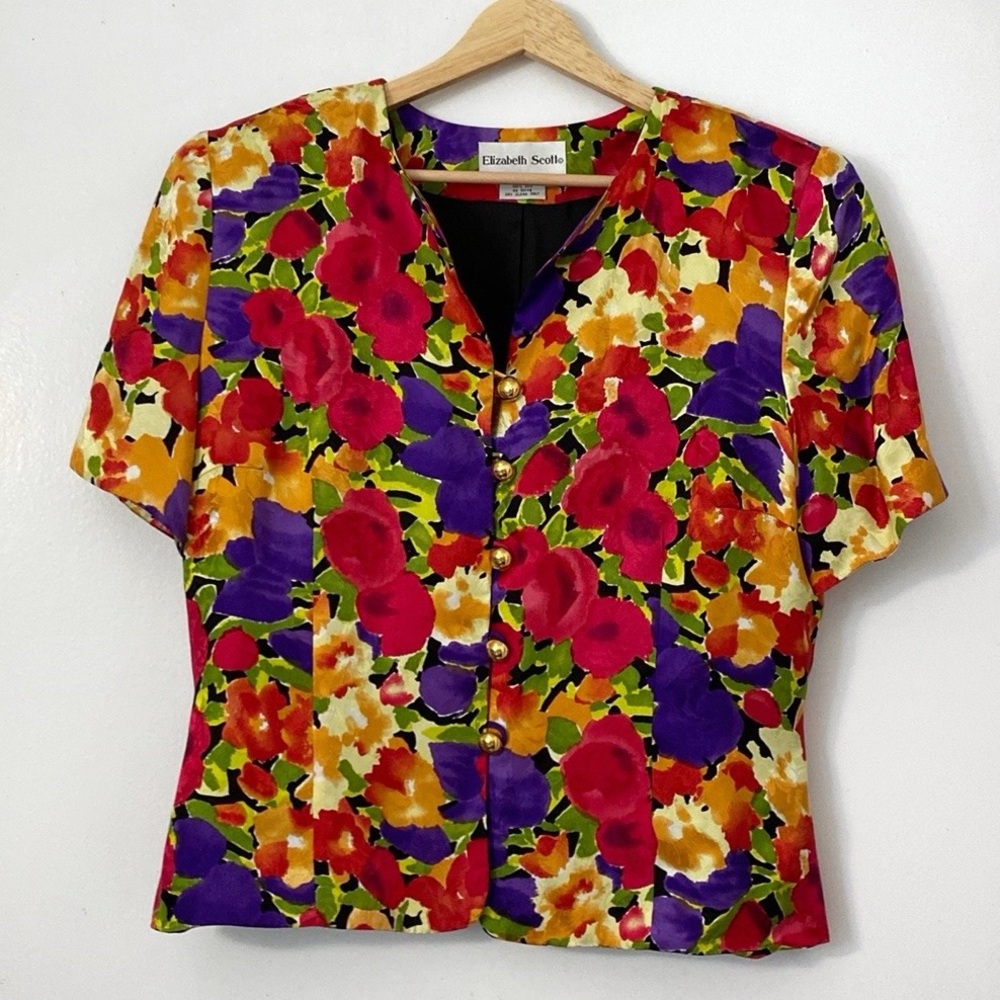 Vintage floral print fitted silk jacket